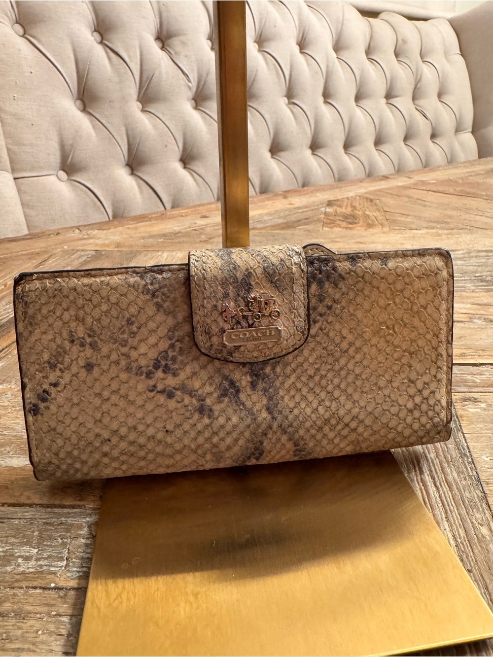 Coach Madison Python-Embossed Leather Slim Envelope Wallet.